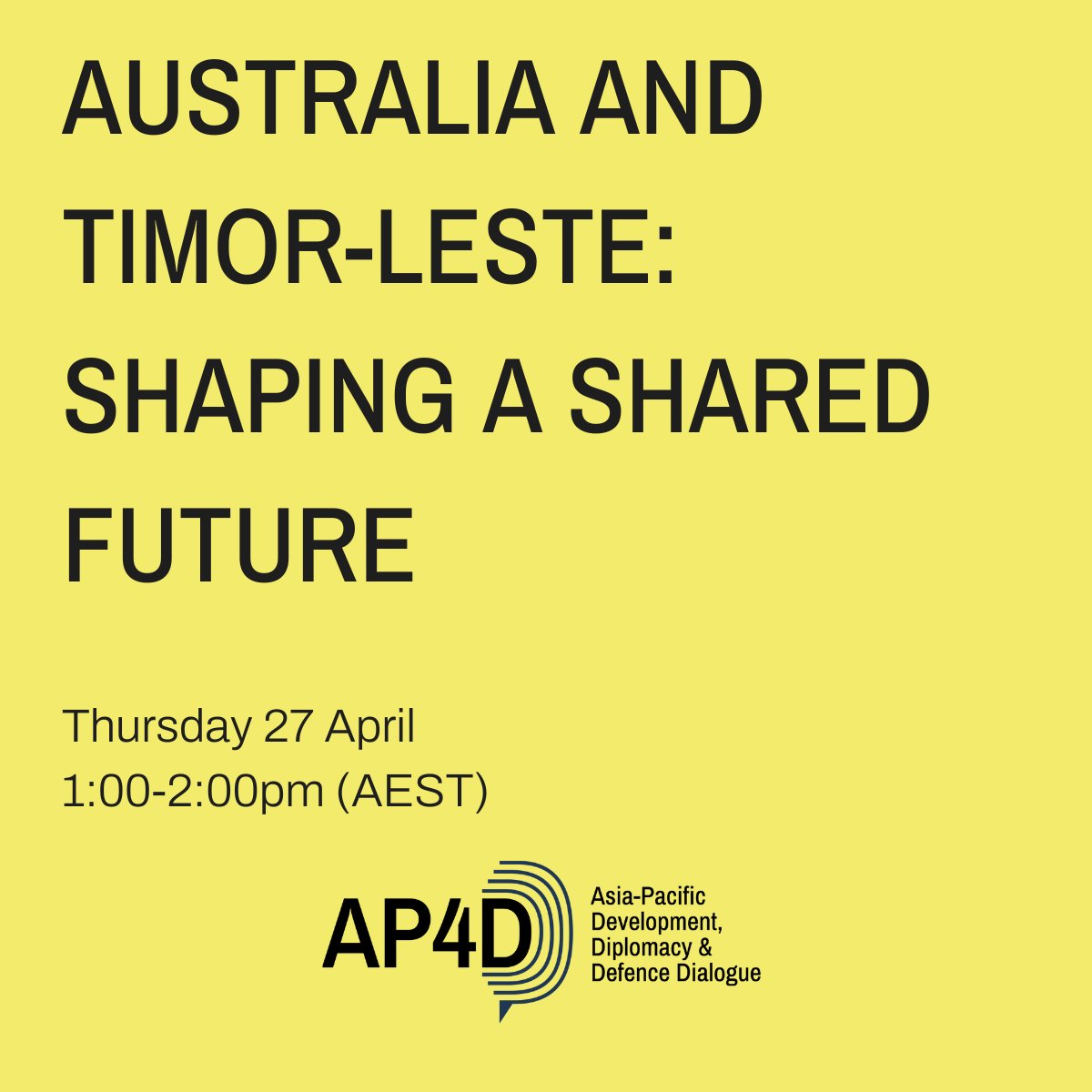 Don't miss out!
Today from 1 pm AEST - the launch of @AsiaPacific4D's new paper on how #Australia and #TimorLeste can shape a shared future
#AP4D #development #defence #diplomacy