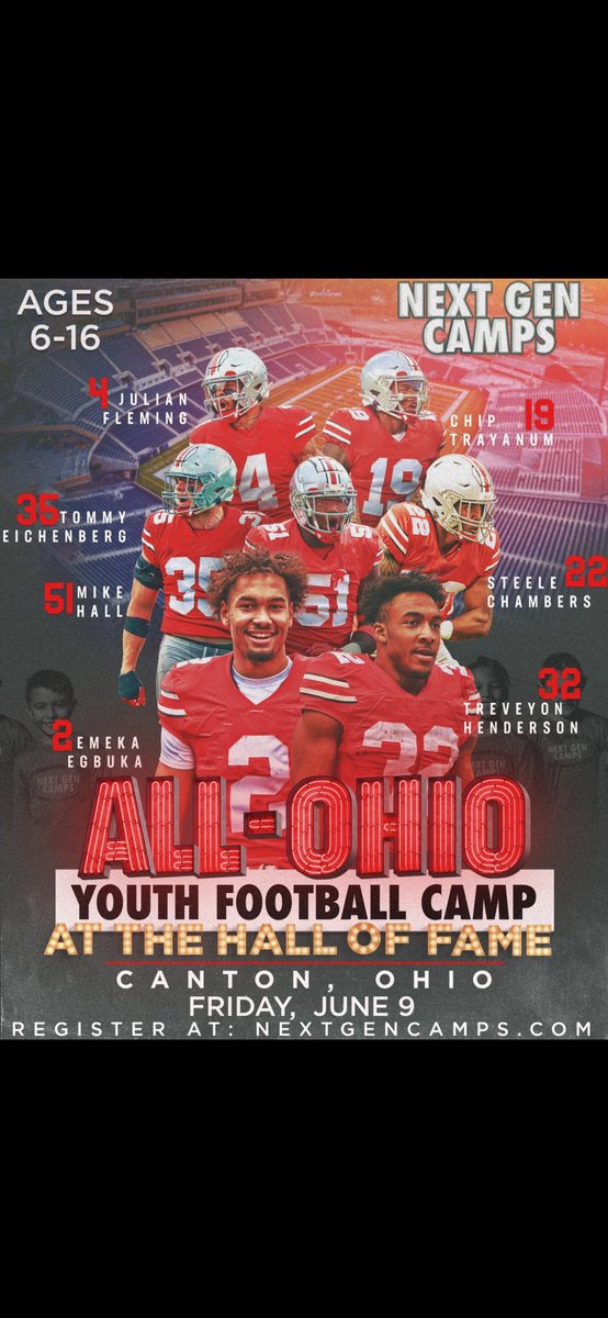 'Pumped to instruct the next generation of football players at the The Hall of Fame! Register at nextgencamps.com