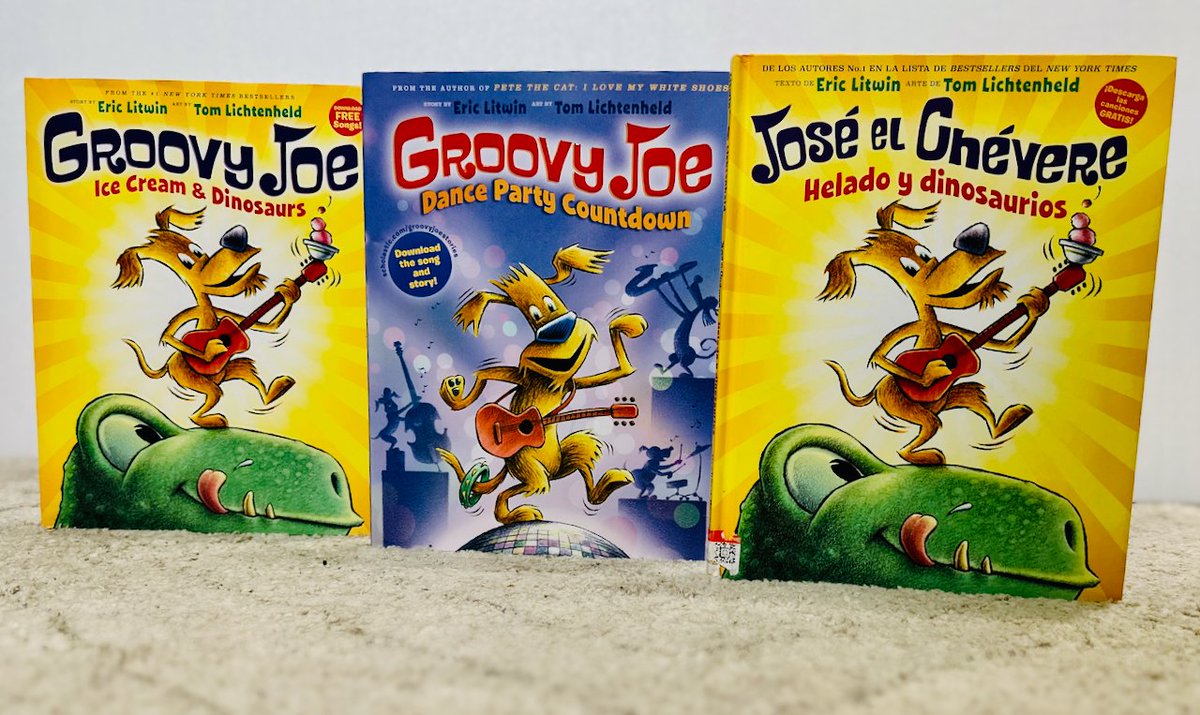 Ryanlandia's tweet photo. I received my collection of Groovy Joe books from @ericlitwinbooks today. I was feeling so groovy, I decided to do a nice photo shoot! Our cat 🐈⬛ Mochi had other plans...📸💣 After knocking the books over, Mochi upped and left!!! 😂 #groovyjoe #ericlitwin #petethecat #books #fun https://t.co/ioHZnMzQvW