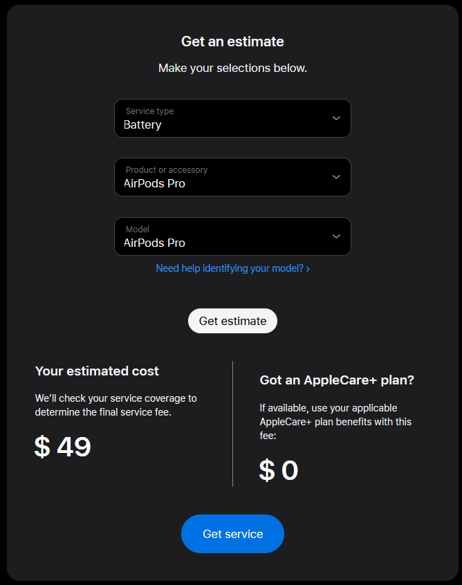 Ritvon's tweet photo. @AppleSupport Why do you even offer this if all of your stores refuse to replace the battery of my AirPod Pro https://t.co/G7McteqwuM