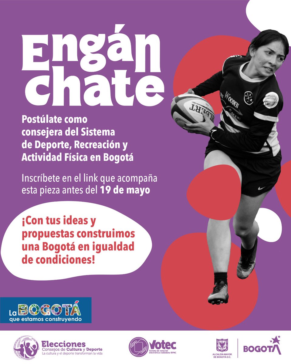 secredistmujer's tweet photo. 💡Las mujeres también podemos ser parte del Consejo de Arte Cultura y Patrimonio #CLACP y del Consejo de Deporte, Recreación, Actividad Física, Escenarios y Equipamientos Deportivos #DRAFE. 🏃🏻♀️🤼♀️🏀
Inscríbete como candidata o votante 👉🏼https://t.co/QTzpiUTT4q
#RutaPorLaParidad https://t.co/26v9yFMZPd