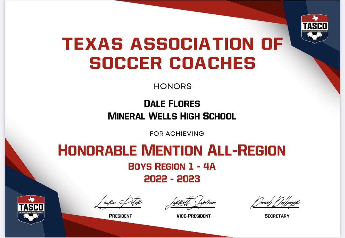 MWHS_SOCCER's tweet photo. Congrats Dale Flores on being selected as Region 1 Honorable Mention Defender https://t.co/9joOYOLPsE