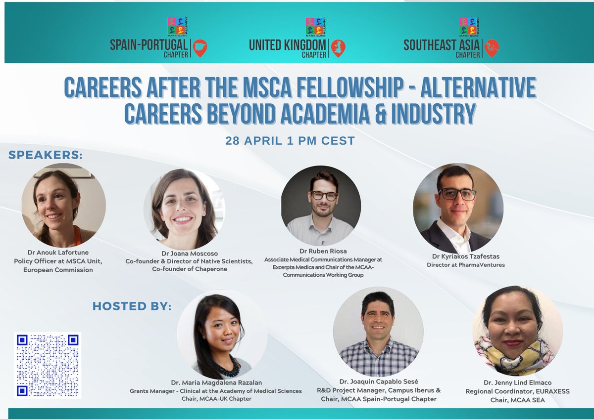 MCAA Southeast Asia Chapter (@mcaa_asean) on Twitter photo Come and participate in the <a href="/Mariecurie_alum/">Marie Curie Alumni Association (MCAA)</a> webinar on Careers after the <a href="/MSCActions/">Marie Skłodowska-Curie Actions</a> Fellowship w/ an interesting line-up of speakers. <a href="/mcaauk/">MCAA_UK Chapter</a> <a href="/SpainPortugalMC/">Spain-Portugal Marie Curie Alumni</a> <a href="/mcaa_asean/">MCAA Southeast Asia Chapter</a> join forces to share pathways on careers beyond academia & industry! Don't miss it! bit.ly/41FbQmL Come and participate in the <a href="/Mariecurie_alum/">Marie Curie Alumni Association (MCAA)</a> webinar on Careers after the <a href="/MSCActions/">Marie Skłodowska-Curie Actions</a> Fellowship w/ an interesting line-up of speakers. <a href="/mcaauk/">MCAA_UK Chapter</a> <a href="/SpainPortugalMC/">Spain-Portugal Marie Curie Alumni</a> <a href="/mcaa_asean/">MCAA Southeast Asia Chapter</a> join forces to share pathways on careers beyond academia & industry! Don't miss it! bit.ly/41FbQmL