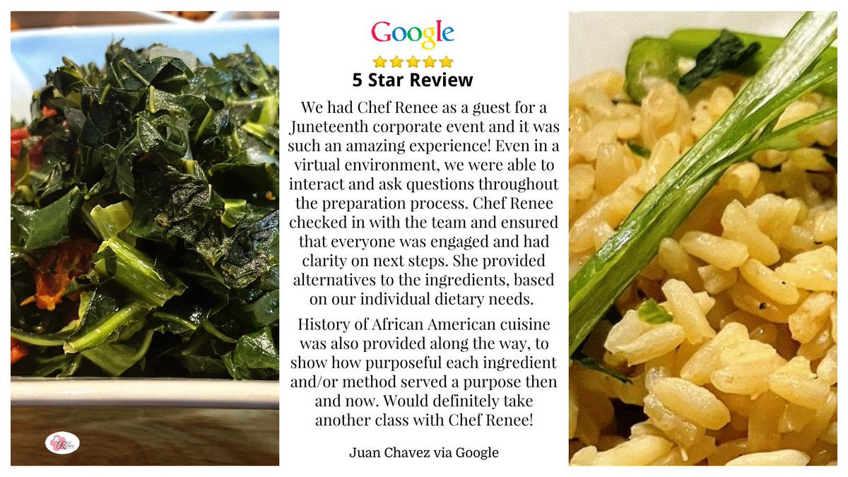 SimplyChefRenee's tweet image. Ready to level up your cooking skills for #Juneteenth📚 Cooking classes with the freshest ingredients, flavorful history, and healthy alternatives👨‍🍳 5-star reviews speak for themselves😉 Sign up your team today so you don't miss out!🗓

#simplychefrenee #virtualcookingclass