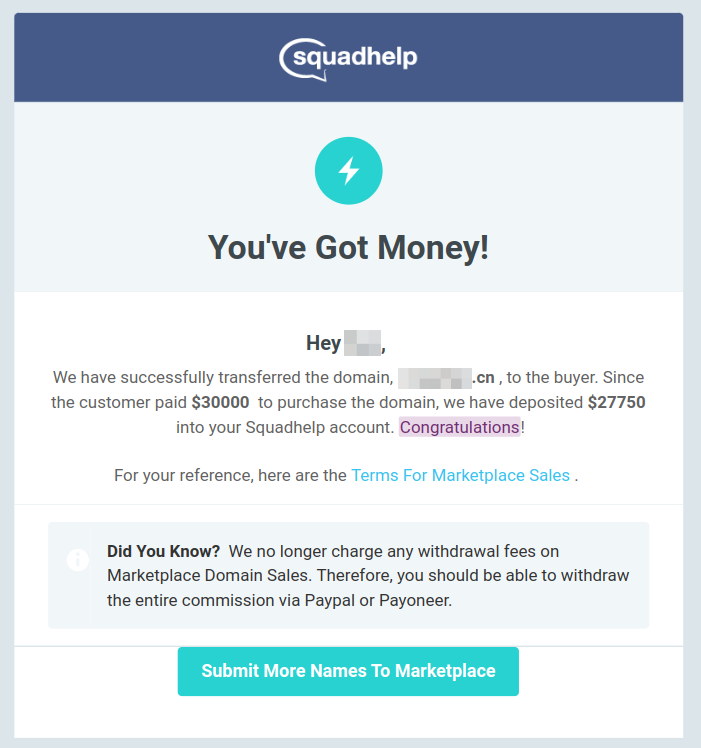 Finally😂, my first #domain sale on <a href="/squadhelp/">Atom.com (now @atomHQ)</a>, a good start.