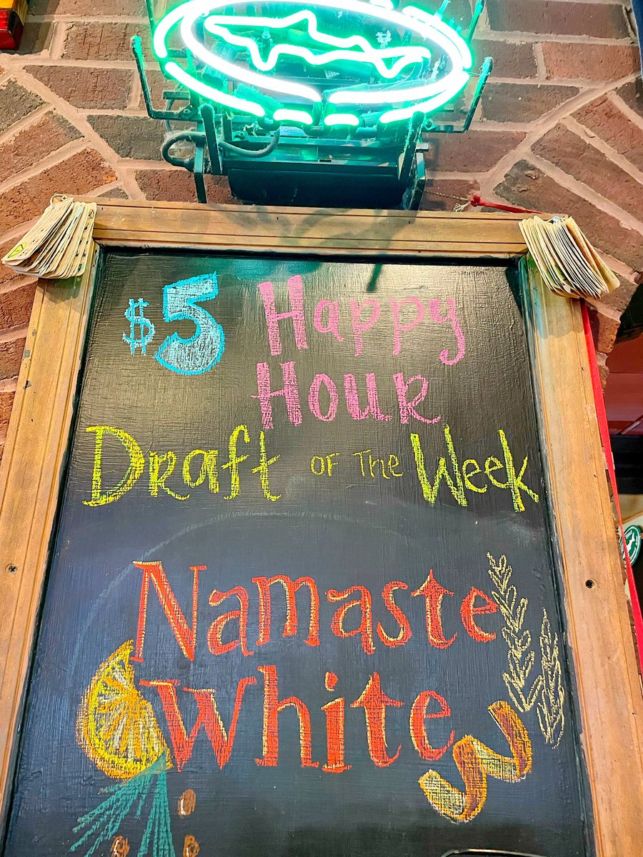 Get pints of Namaste, a Belgian White Ale brewed with oranges, lemongrass, coriander and peppercorns, for just $5 everyday this week during happy hour 🍻