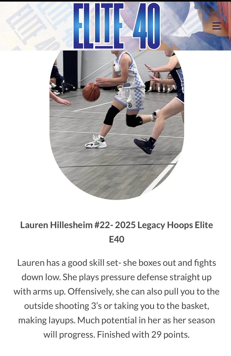 2025 Guard @laurenhillesh put on this past weekend on the @Elite40League at The Clash in Ohio. Lauren continues to show her full offensive arsenal and she’s only getting better. A college recruit who coaches will continue to know. Keep workin Lauren! 🖤🧡💙 #LegacyHoops #Legacy