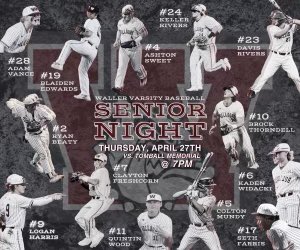 WHSbaseballfans's tweet photo. Come out to the Waller ball fields this Thursday night for the last home game and our very special SENIOR NIGHT! 

Game starts at 7 pm! ⚾️ 🐾 https://t.co/n6vKpah2WB