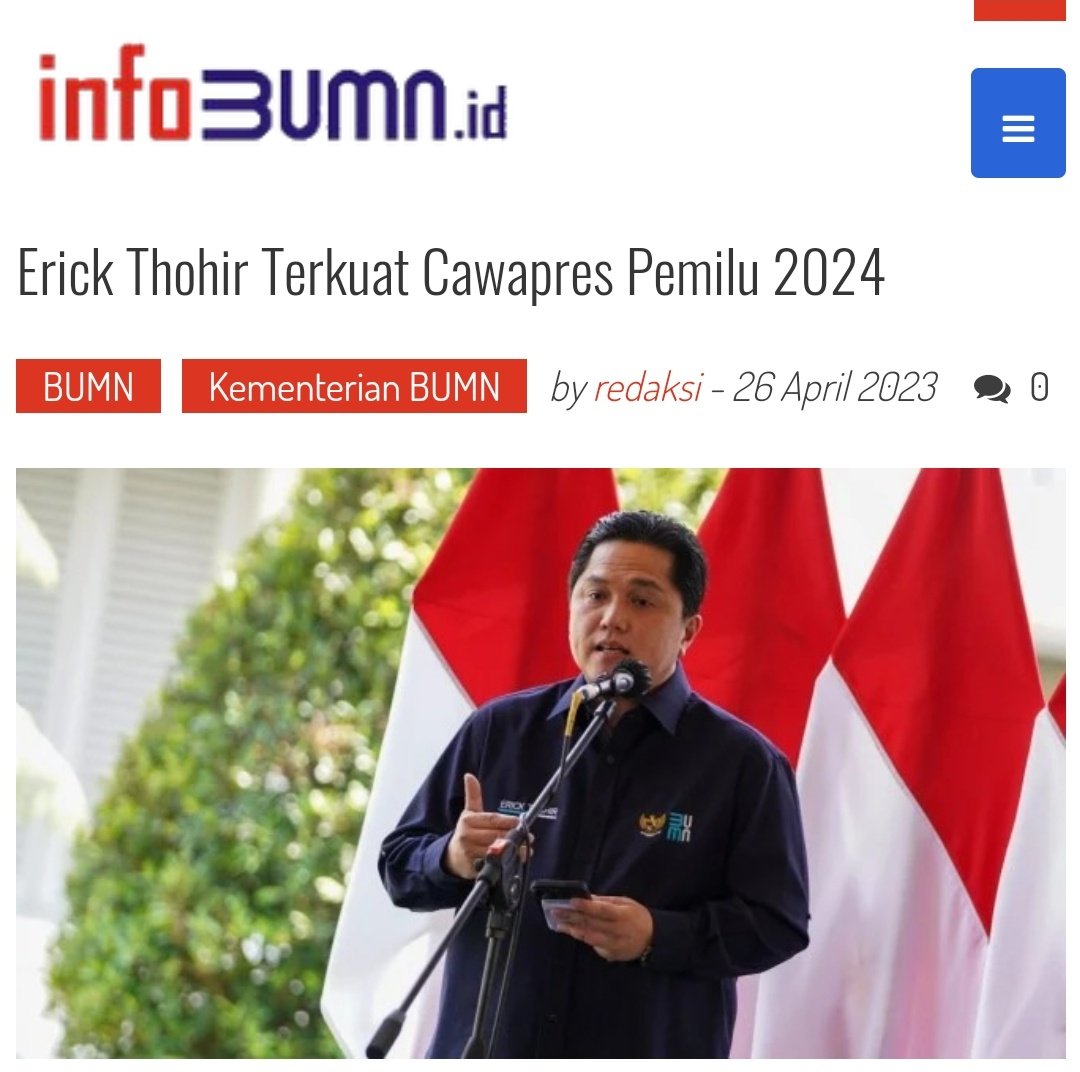 Erick Thohir Terkuat Cawapres Pemilu 2024 infobumn.id/2023/04/26/eri…

<a href="/jokowi/">Joko Widodo</a> <a href="/erickthohir/">Erick Thohir</a>