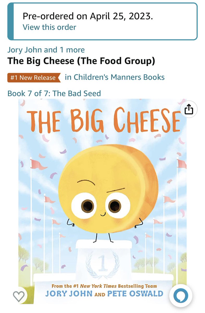 Just pre-ordered <a href="/IamJoryJohn/">Jory John</a> <a href="/peteoswaldart/">Pete Oswald</a> upcoming release!! I love these books! #thebigcheese #bibliocounseling