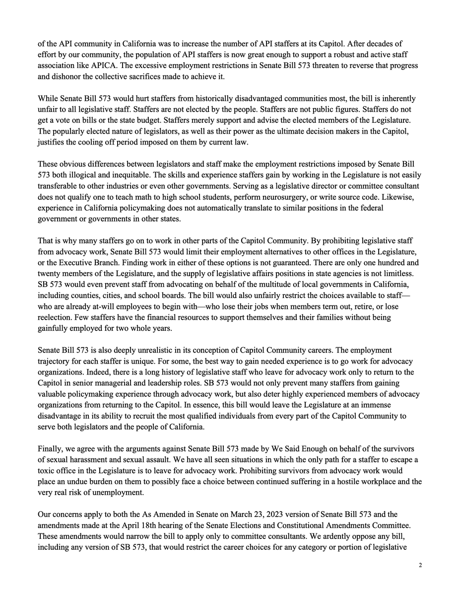 PacoTorresCA's tweet photo. Today, 7 former @APICASac presidents incl. myself are declaring our opposition to Senate Bill 573. This bill poses an existential threat to #CALeg staff, and will ultimately reduce the number of APIs in the Capitol Community. Staff are not individuals in indentured servitude. https://t.co/4Yfjk17R7t