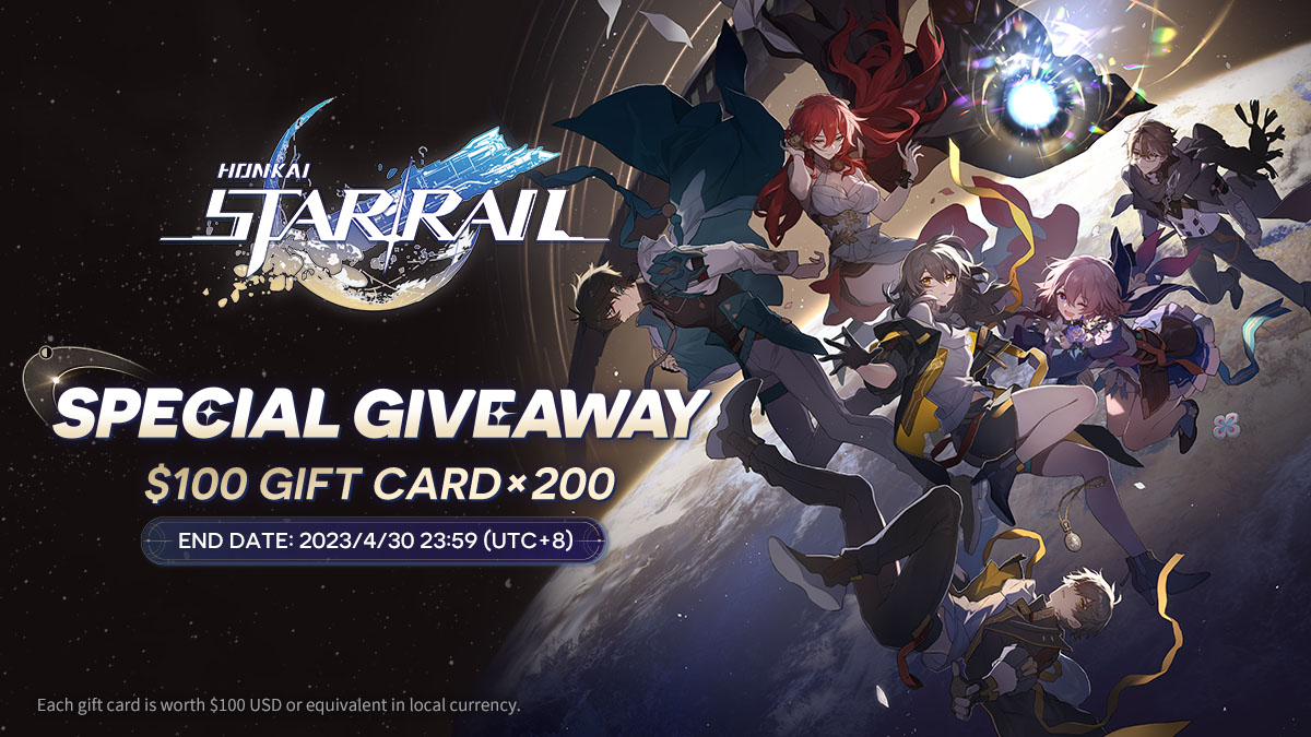 To celebrate the launch of Honkai: Star Rail, we've prepared a special giveaway event! Rewards: 200 gift cards worth $100 USD each Rules: Retweet this post using the tag #HonkaiStarRail and share your excitement End date: 4/30 23:59PM UTC+8 ※ The total number of rewards will be…