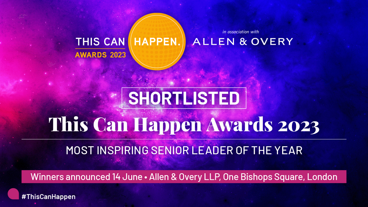I'm thrilled to be shortlisted for Most Inspiring Senior Leader in the This Can Happen mental health awards.

It's wonderful to see so many companies and individuals striving to smash mental health stigma and change our workplaces for the better.

Good luck to all.
#ThisCanHappen