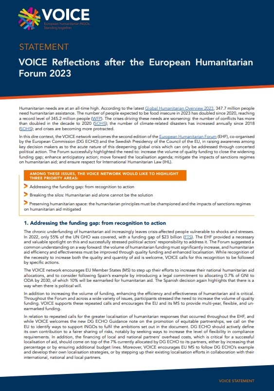 ⚠️The number of conflicts has more than doubled in the decade to 2020 & crises are becoming more protracted.

Preventing these crises from deepening further should be at the forefront of the international community’s priorities

Read our #EHF2023 statement
voiceeu.org/publications/v…