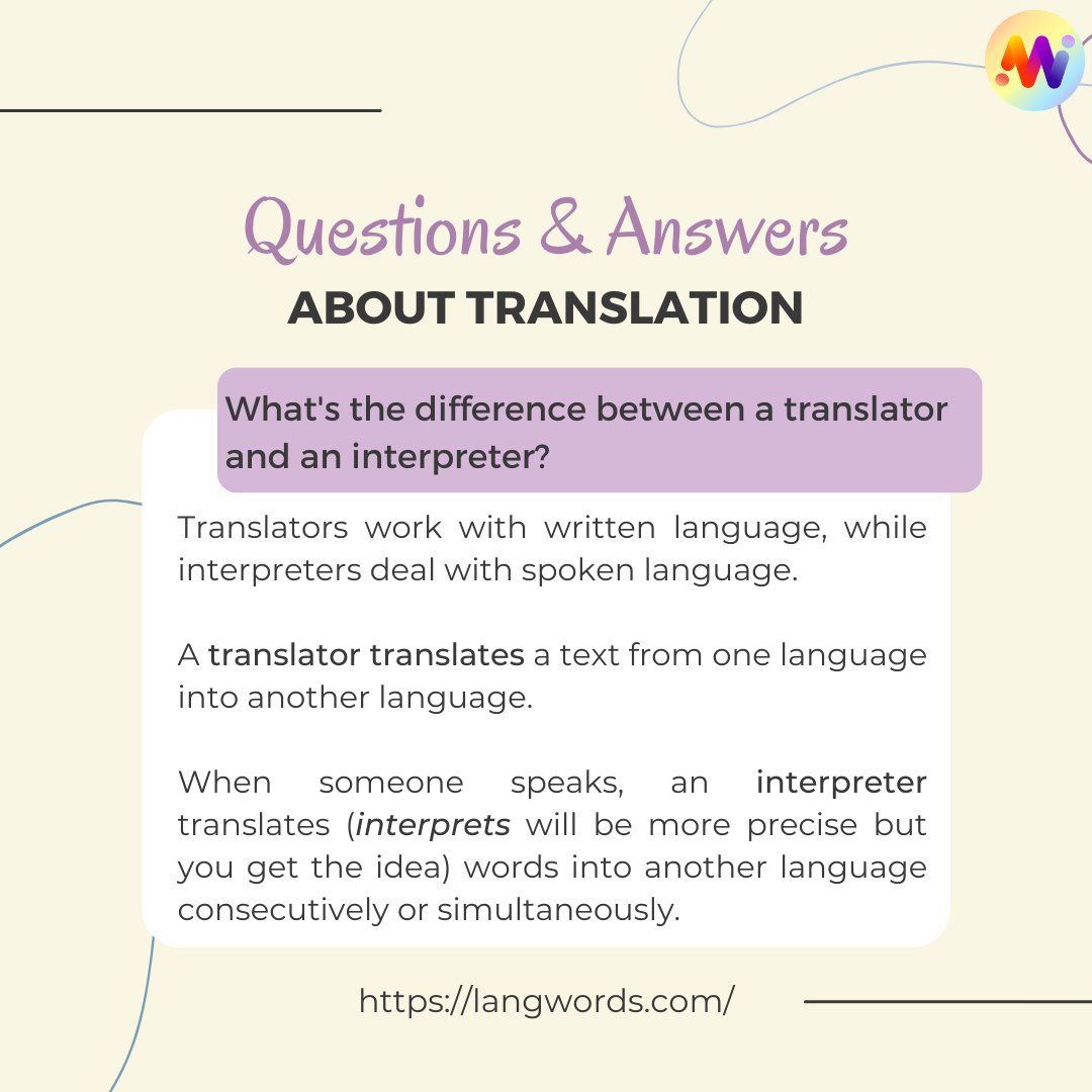 langwords's tweet photo. 1/2 🤔Wondering about the difference between translators and interpreters? Or how the cost of a translation is calculated? Buckle up and impress your friends with your new knowledge of the translation world. 🤓
#Translation101 #TranslationTips #Localization #Translation https://t.co/XWFZHuuNyg