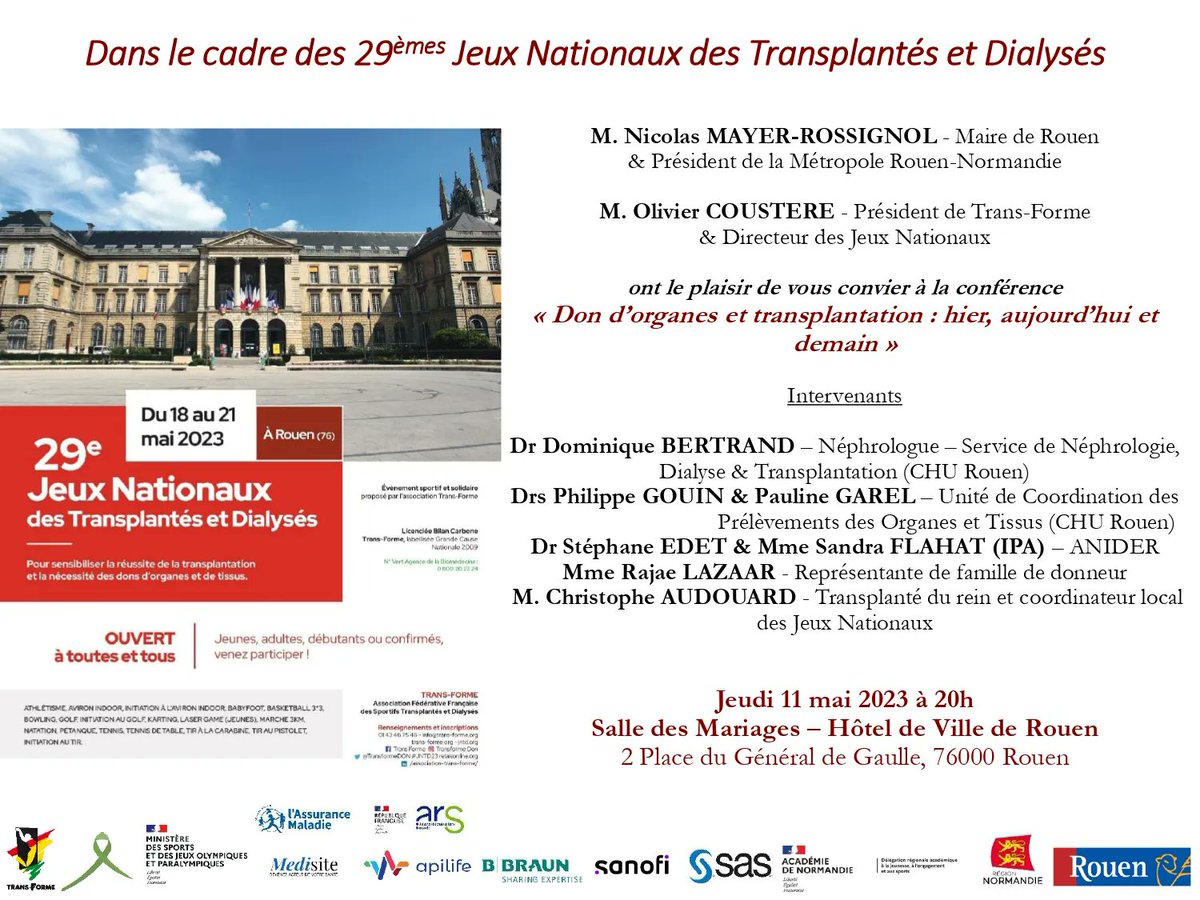 Nous vous invitons à venir assister à la conférence « 𝐃𝐨𝐧 𝐝’𝐨𝐫𝐠𝐚𝐧𝐞𝐬 𝐞𝐭 𝐭𝐫𝐚𝐧𝐬𝐩𝐥𝐚𝐧𝐭𝐚𝐭𝐢𝐨𝐧 : 𝐡𝐢𝐞𝐫, 𝐚𝐮𝐣𝐨𝐮𝐫𝐝’𝐡𝐮𝐢 𝐞𝐭 𝐝𝐞𝐦𝐚𝐢𝐧  » pour tous savoir à propos des dons d’organes, de moelle osseuse et de tissus. L’accès est libre.