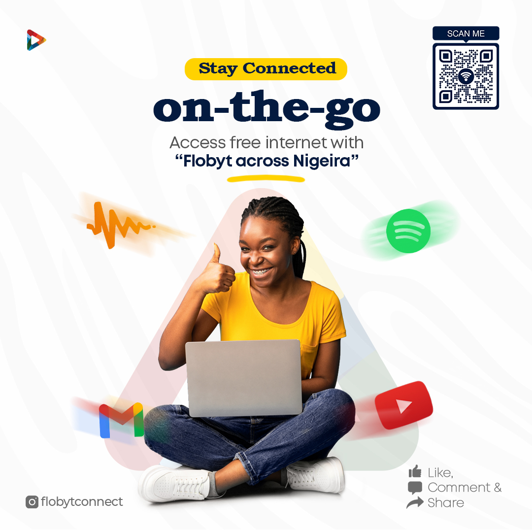 flobyt's tweet photo. Stay connected to what matters most even when you're on the move. With Flobyt Free Internet, you can access the web at convenient locations across Nigeria. #FlobytOnTheGo #StayConnectedAnywhere #FreeWiFiWithFlobyt #ConnectWithFlobyt #InternetOnTheMoveWithFlobytFlobyt https://t.co/U7mJM7wfBS