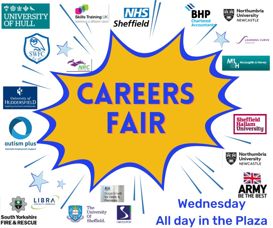 Don't forget it's our Careers Fair all day today in the Plaza!
 #Opportunities #TakeTheNextStep #ExploreYourOptions