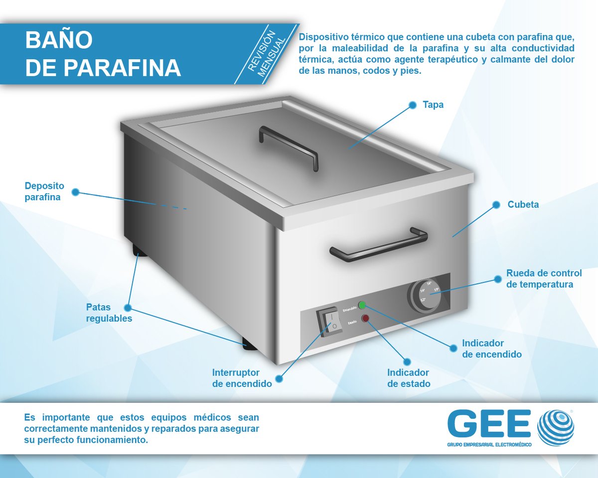 GEElectromedico's tweet photo. El Baño de parafina es un tratamiento clave y común en terapias de rehabilitación física, asegúrate de seguir las instrucciones de mantenimiento para que el equipo este en óptimas condiciones de funcionamiento. #geexperience #conociendolaelectromedicina https://t.co/Pe8sn22cXf
