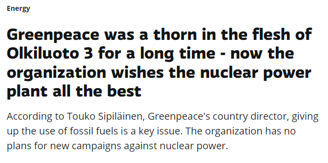 weplanetint's tweet photo. We welcome the announcement by @GreenpeaceSuomi that they have no plans for new campaigns against nuclear power. 

Hopefully the rest of Greenpeace will join them in recognising that the real fight is against #ClimateChange &amp; fossil fuels.

Story: https://t.co/AjXo1tRXQ5 https://t.co/sYwG8rFAbh