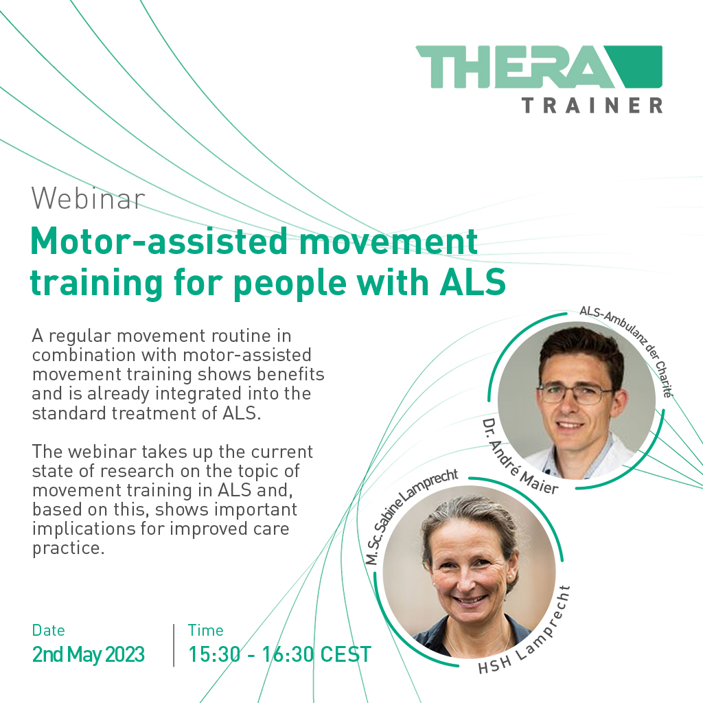 LAST CHANCE TO SIGN UP FOR OUR #WEBINAR - Motor-assisted movement training for people with ALS 

📅 2nd May 2023 
⏰ 15:30 CEST
📷 in German  

Join our webinar and register: 
attendee.gotowebinar.com/register/48540…

#lifeinmotion #theratrainer #physiotherapy #ergotherapy #movement