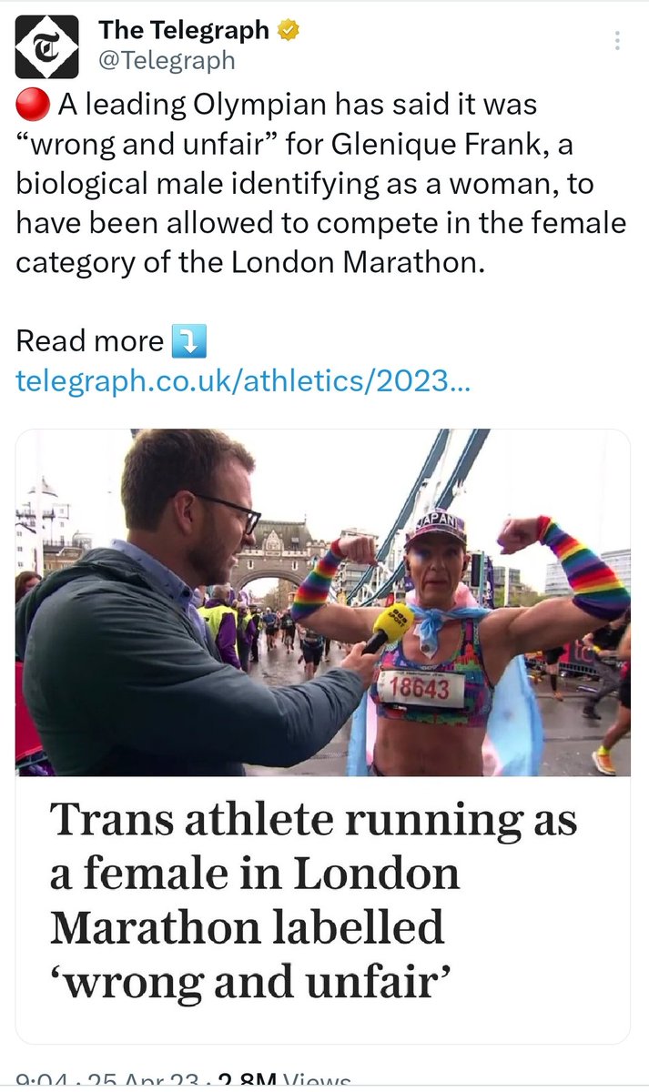 🏃🏼‍♀️A Trans women runs the #londonmarathon2023 

🏁 She finishes in 6160th place

🤯 Instead of congratulating her & the hundreds of other women for taking part & raising money for charities, the @Telegraph & @mara_yamauchi prefer to lose their tiny bigoted misogynistic minds