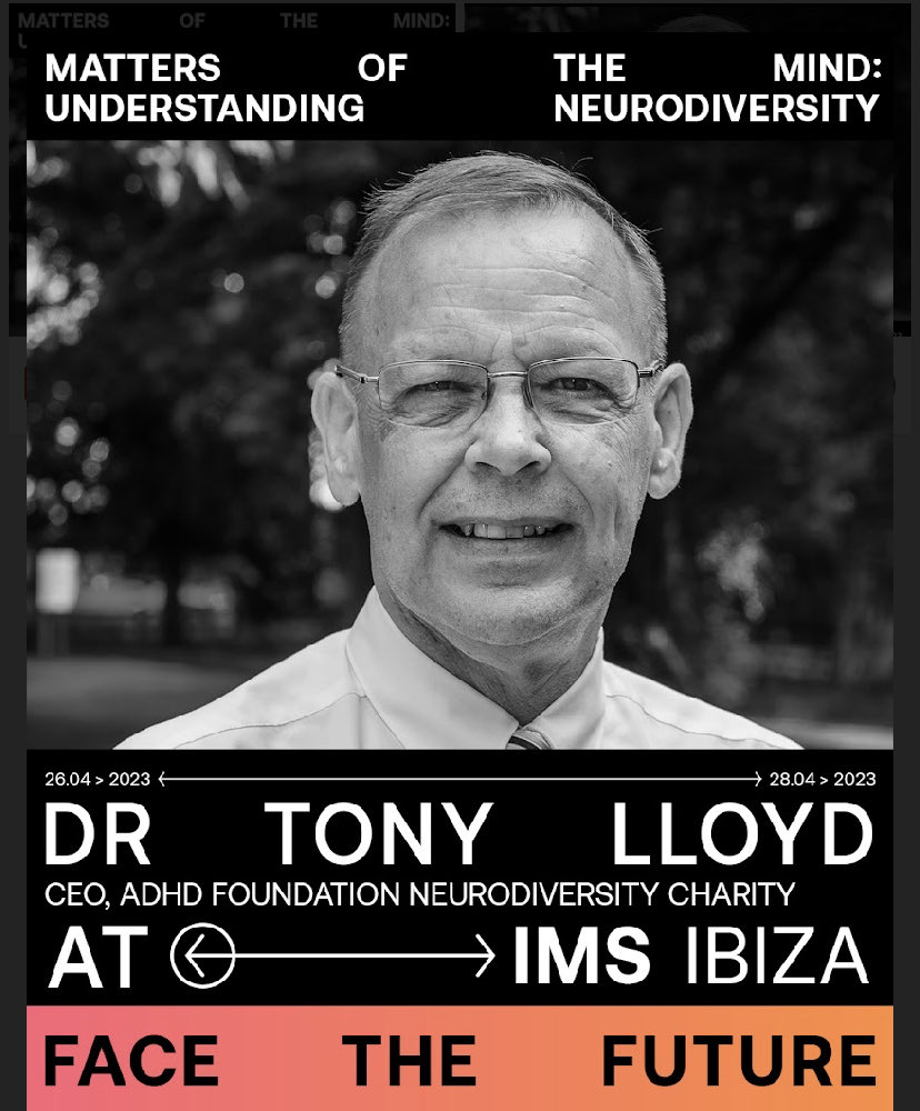 CEO Dr Tony Lloyd is in Ibiza for the IMS Ibiza Dance Music Industry Conference - Join him for the Neurodiversity Panel debate today discussing the link between Neurodiversity- ADHD &amp; Dance Music ⁦<a href="/IMSibiza/">International Music Summit</a>⁩ ⁦<a href="/tonylloyd50/">Tony Lloyd</a>⁩ #Neurodiversity #IMSIbiza ☂️