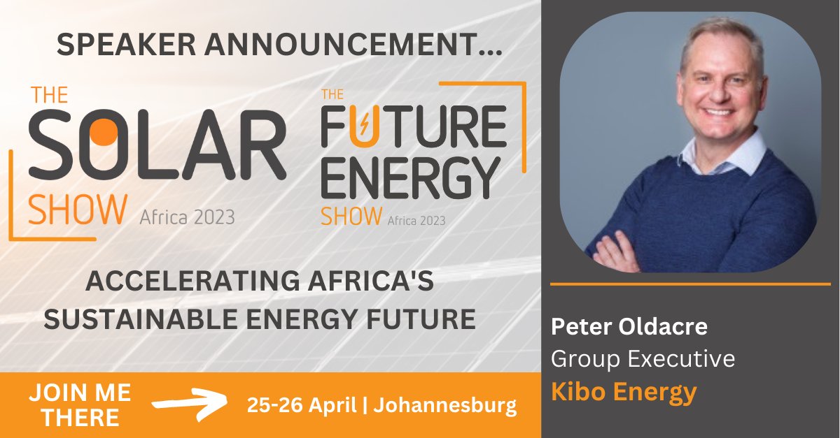 KiboEnergy's tweet photo. Join #KiboEnergy’s Executive for Business Development Peter Oldacre at the
@EnergySolarAfr today as he chats about next-Gen Batteries. #renewableenergy https://t.co/Bubapg6JhI
