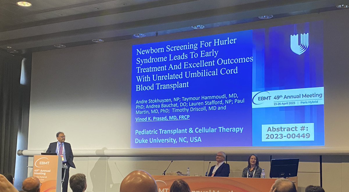 MahadeoKris's tweet photo. Master class in Hurler Syndrome. Dr Prasad discussing impact of newborn screening and Duke’s outcomes. @Duke_Childrens #EBMT23 https://t.co/Sw038fLfdM
