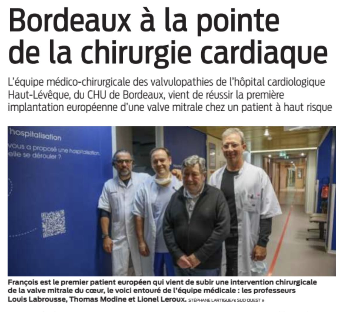 yannbubien's tweet photo. 🙏 Merci au journal @sudouest pour ce bel article sur la chirurgie cardiaque @CHUBordeaux avec une équipe au top ♥️ @modine_thomas @stelafitte et Lionel Leroux ♥️ @jbthambo @LafitteMarianne @TernacleJ @FredSacher_EP @AnneMoulin33 @GuillaumeRafael @LScheirlinck @SO_Bordeaux https://t.co/K8D3O5G6hY