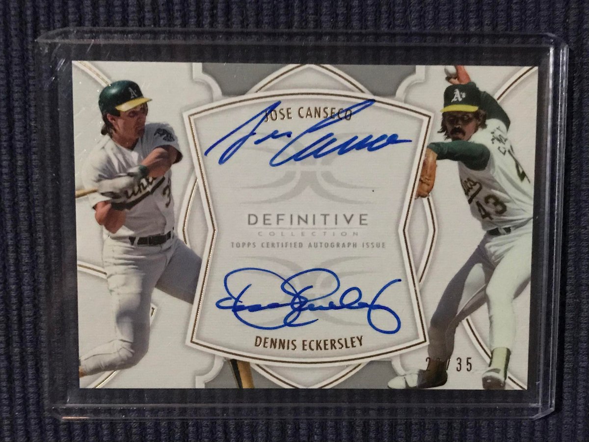 WhitticusCards's tweet image. 🚨 For Sale...  ebay.com/usr/nancynewf
🔥🔥🔥 #DualAuto 💰💰💰
⚾️ 2022 Topps Definitive Collection Dual On-Card Autograph of Canseo &amp;amp; Eckersley. Serial # 20/35.
#TheHobby #WhoDoYouCollect #BeAWhittness #WhittnessCards #BigHitWhitt #OaklandAthletics #JoseCanseco #DennisEckersley
