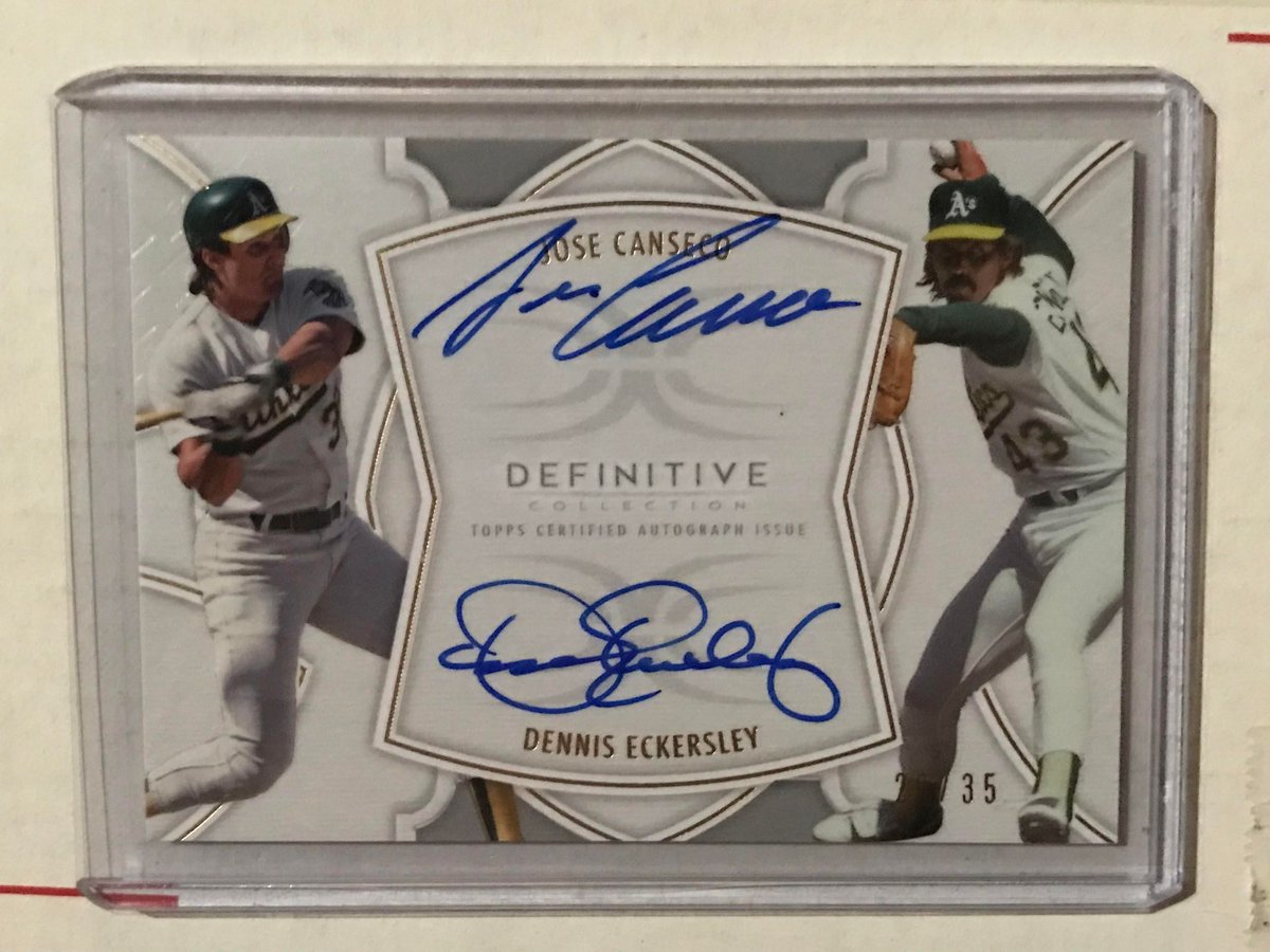WhitticusCards's tweet image. 🚨 For Sale...  ebay.com/usr/nancynewf
🔥🔥🔥 #DualAuto 💰💰💰
⚾️ 2022 Topps Definitive Collection Dual On-Card Autograph of Canseo &amp;amp; Eckersley. Serial # 20/35.
#TheHobby #WhoDoYouCollect #BeAWhittness #WhittnessCards #BigHitWhitt #OaklandAthletics #JoseCanseco #DennisEckersley