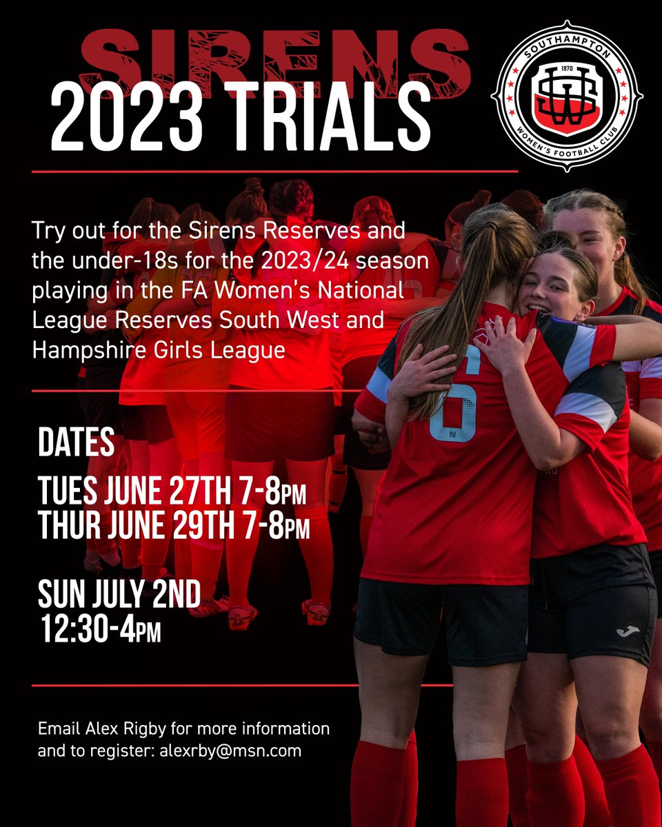 Trial for the Sirens to play for us next season.

Contact Alex Rigby to register your interest to attend and trial for the Reserves or under-18s.

#Sirens