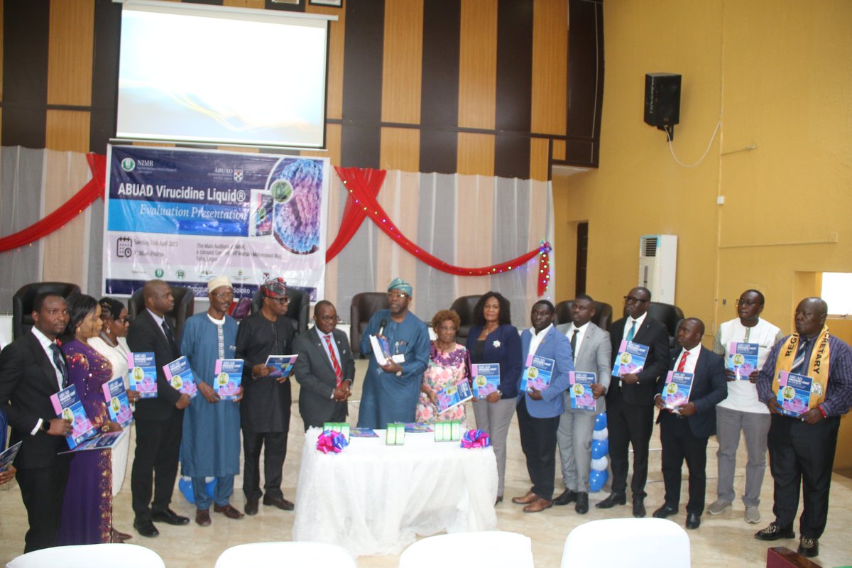 nimrnigeria's tweet photo. NIMR in collaboration with FMC Ebute-Metta(@fmceblagos), Mainland hospital Yaba (@MainlandYaba), Oba Adejugbe Hospital Ado-Ekiti, and Afe Babalola University Ado-Ekiti (@Abuad_Uni), unveiled “Abuad Virucidine Liquid” on the 18th of April 2023. https://t.co/h8b8U11Y7F