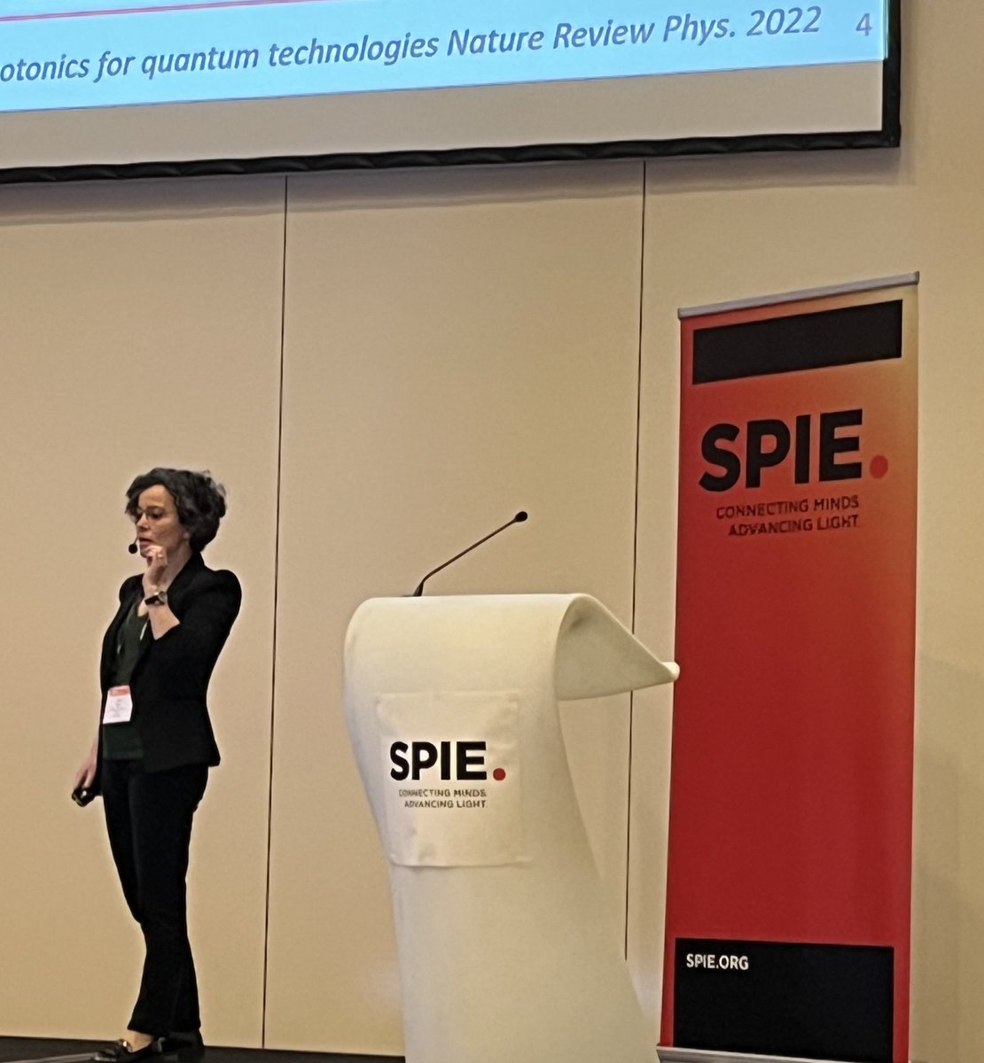Wednesday ⁦<a href="/SPIEtweets/">SPIE</a>⁩ #SPIEOptoelectronics and Sara Ducci ⁦<a href="/univ_paris_cite/">Université Paris Cité</a>⁩ shares her team’s work on integrated quantum devices based on AlGaAs. Great start to the day here in Prague.
