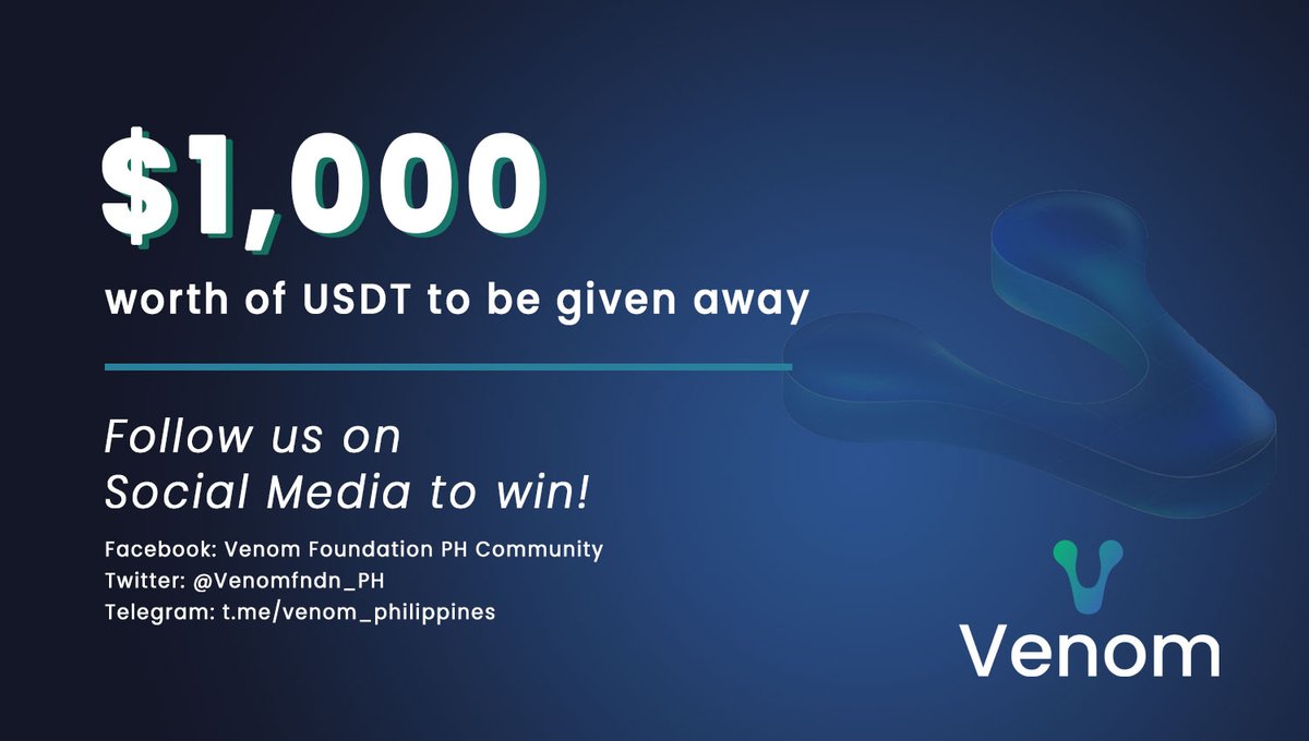 $1,000 worth of $USDT pool ang ipamimigay para sa Venom PH Community! 

▶️ Napakadali lang manalo! Gawin lang ang mga tasks dito: gleam.io/klrS9/venom-ph…