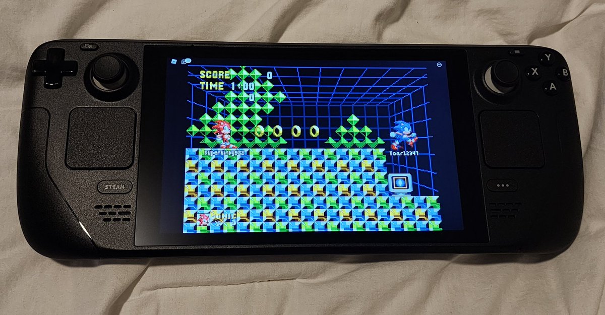 So yea I got a Steam Deck for my birthday so you know I just had to try out <a href="/ClassicSonicSim/">Classic Sonic Simulator (V13 OUT!!!)</a> on it

It runs perfectly although for some reason the aspect ratio in normal levels is locked at 4:3 even though the special stages are 16:9

Definitely feels better than mobile lmao 😁😁