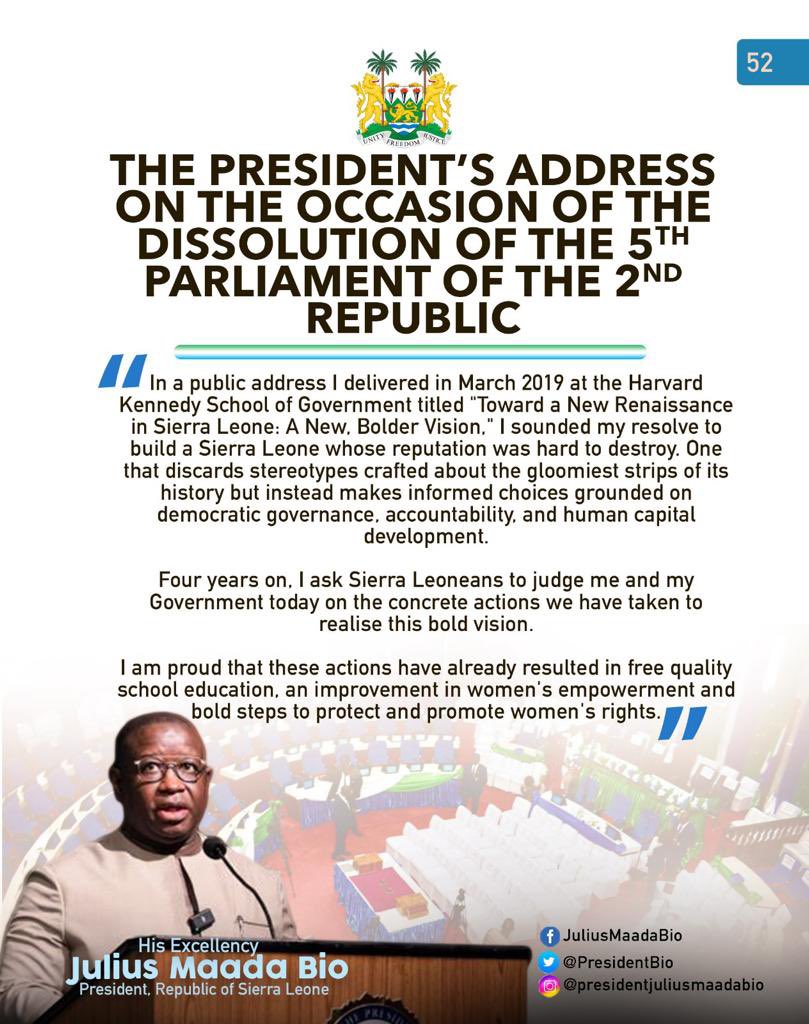 julius_maadabio's tweet photo. Excerpts of my Message on the Occasion of the Dissolution of the Fifth Parliament of the Second Republic of Sierra Leone: 25/04/2023
#TheNewDirectionAgenda
#SLPP4DEVELOPMENT
#5Done5MoreToGo https://t.co/YfFBNfXvLR