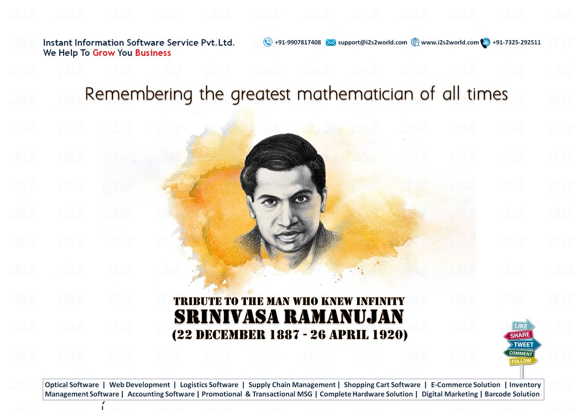 instant_pvt's tweet photo. My humble tributes to the legendary #Indian_mathematician #Srinivasa_Ramanujan on his Death Anniversary
#श्रीनिवास_अयंगर_रामानुजन  
#ShriNivasRamanujan  
#Optical_software 
#i2s2 
#Optocare 
#Optoview 
#Instant_Information 
#AaharStore 

https://t.co/930pWLKDGg https://t.co/Rn1TJxH0k2