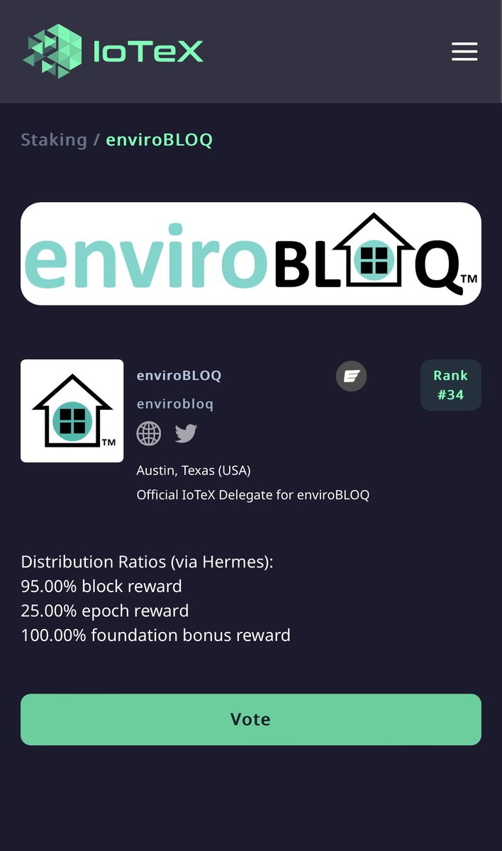 envirobloq's tweet photo. 🥳🎉 We’re Back in Top 36!! 🍾🤠

We’re so grateful for everyone Staking their $IOTX w/the @envirobloq Delegate Node! 🙏

You’re LITERALLY helping fund our project in this #bootstrapping phase!

Proof of Efficiency #BLOQbyBLOQ 🏘️

#IoTeX #DePIN #web3 #W3bstream https://t.co/WDYUkL5jSA
