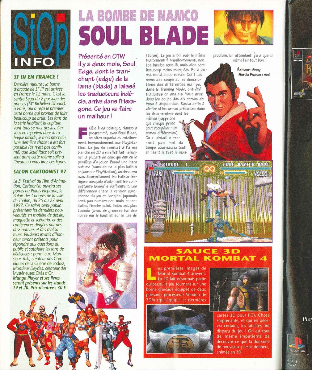 AllmightoFranky's tweet photo. #Nostalgeek le n°74 de #PlayerOne d'avril 1997,des news avec #Tobal2 et l'arrivée de #Soulblade sur #Playstation.Interview inutile mais j'avais envie de #OphélieWinter,et les tests de #CoolSpot goes to hollywood sur #Saturn et #PS1 et #MicroMachine sur play!#retro #retrogaming https://t.co/zYHVOjf9z0