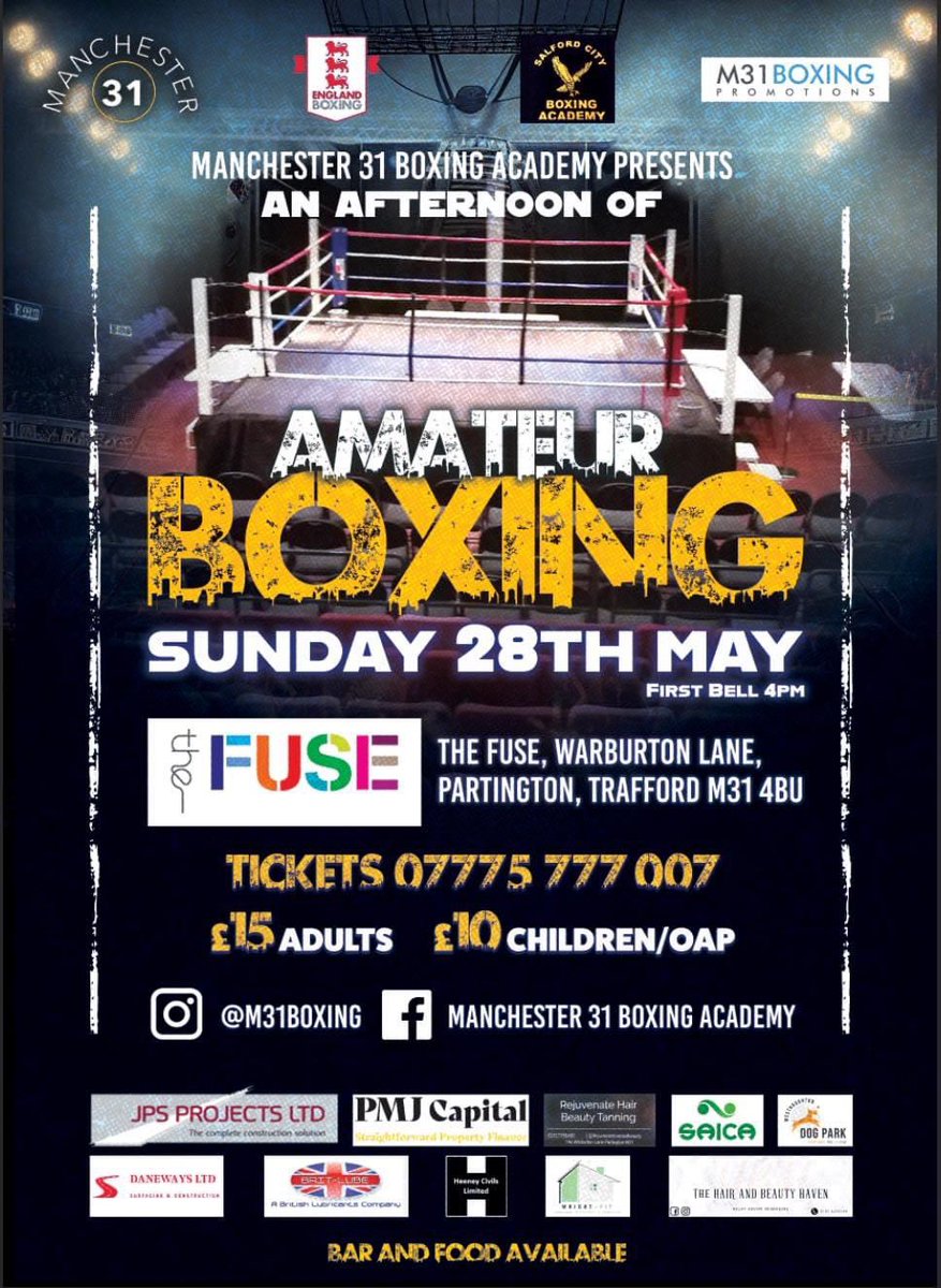 Sunday May 28th Boxing at The FUSE with Manchester 31 Boxing Academy