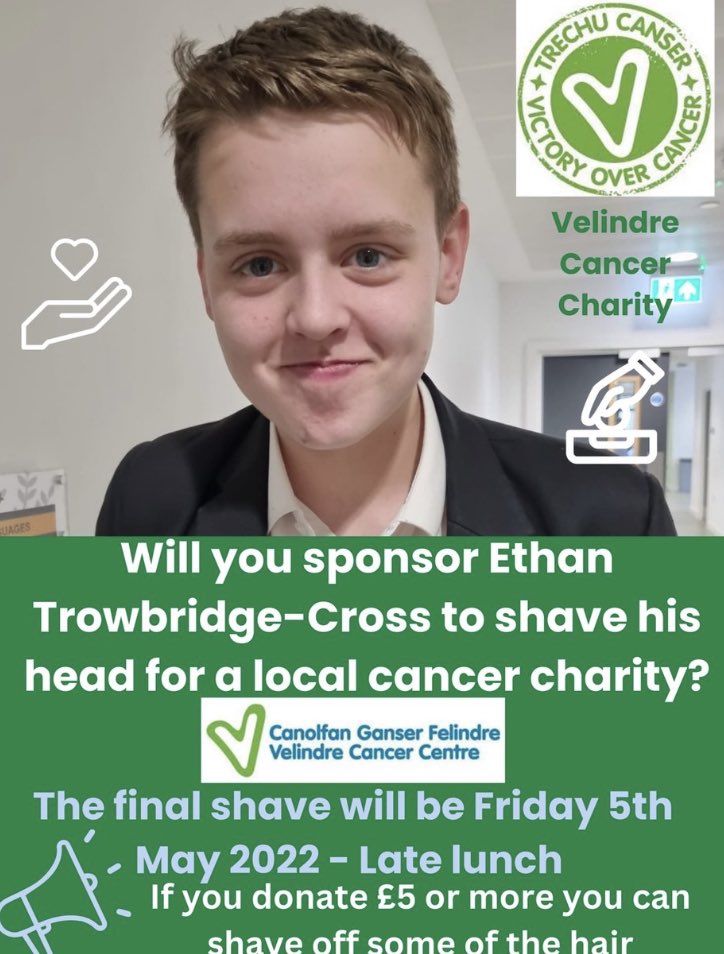 velindre_Team5's tweet photo. This young man is gonna shave his head for @Velindre for charity
The most someone rises get to shave anything on his head straight down the middle go on then.
@re_saunders https://t.co/tlBC1MSsty