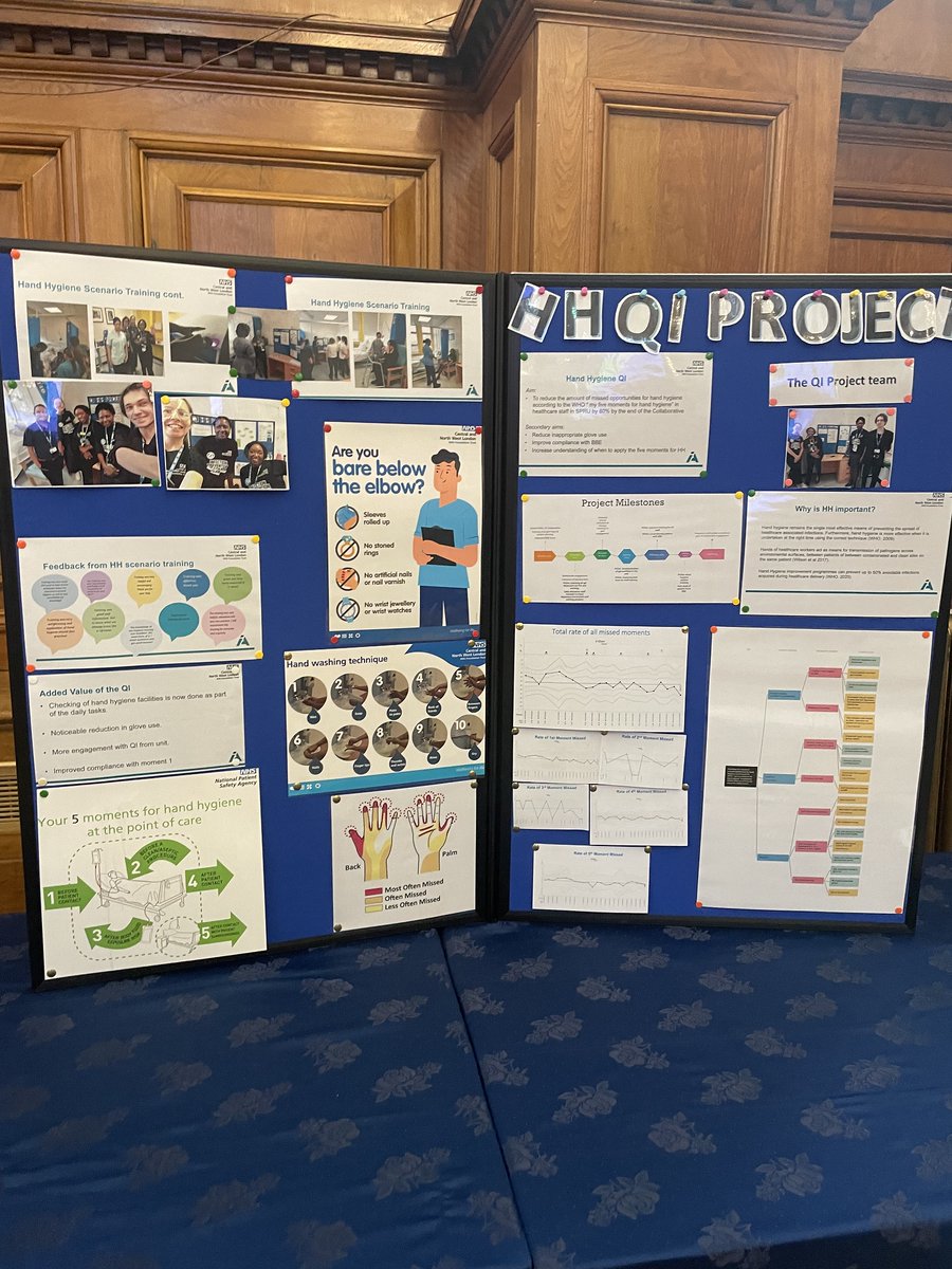 CNWLImprovement's tweet photo. Two impressive QI project posters on display at the @CNWLNHS IPC conference yesterday. One focussed on reducing sharps injuries and the other on the five moments of hand hygiene. Both #icollab projects this year. Great work by all involved! https://t.co/0h3GTVlPB2