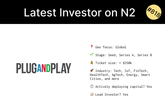 n2_community's tweet photo. 🚀 We're thrilled to welcome @PlugandPlayTC  to N2, the premier platform bridging the gap between startups and investors, streamlining the funding process and empowering founders to succeed. https://t.co/RPAEZ6swf8