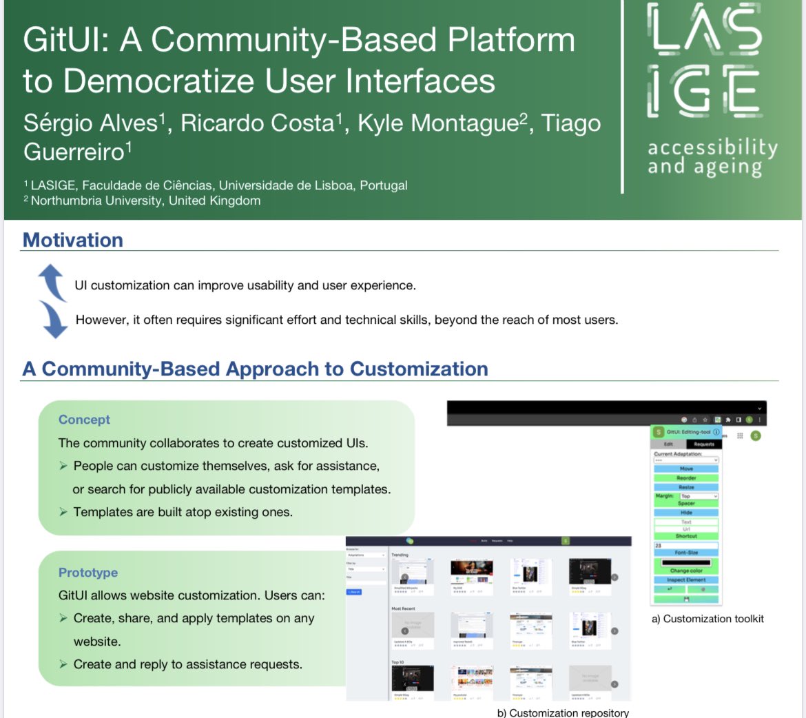 sergiobalves's tweet photo. Today I will be at #chi2023 presenting “GitUI: A Community-Based Platform
to Democratize User Interfaces.” Please check out our work at position 078. @TechPeopleLab  @kylemontague @tjvguerreiro https://t.co/HriT9nRF9h