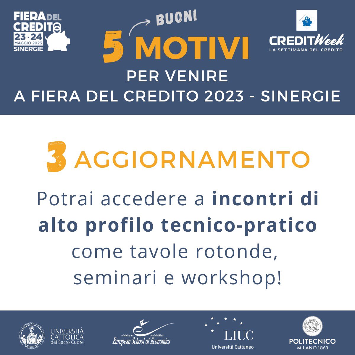 creditnewsit's tweet photo. 𝟱 (𝗯𝘂𝗼𝗻𝗶) 𝗠𝗢𝗧𝗜𝗩𝗜 𝗽𝗲𝗿 𝘃𝗲𝗻𝗶𝗿𝗲 𝗮 #FDC2023
Non perderti la IV edizione di #fieradelcredito

📆 23 - 24 maggio 2023
📍Superstudio MAXI, Milano

▶️ Clicca qui https://t.co/EJ4euCs6Oj per visitare la fiera, esporre o diventare nostro partner!

#creditweek2023 https://t.co/agQzYO55n1