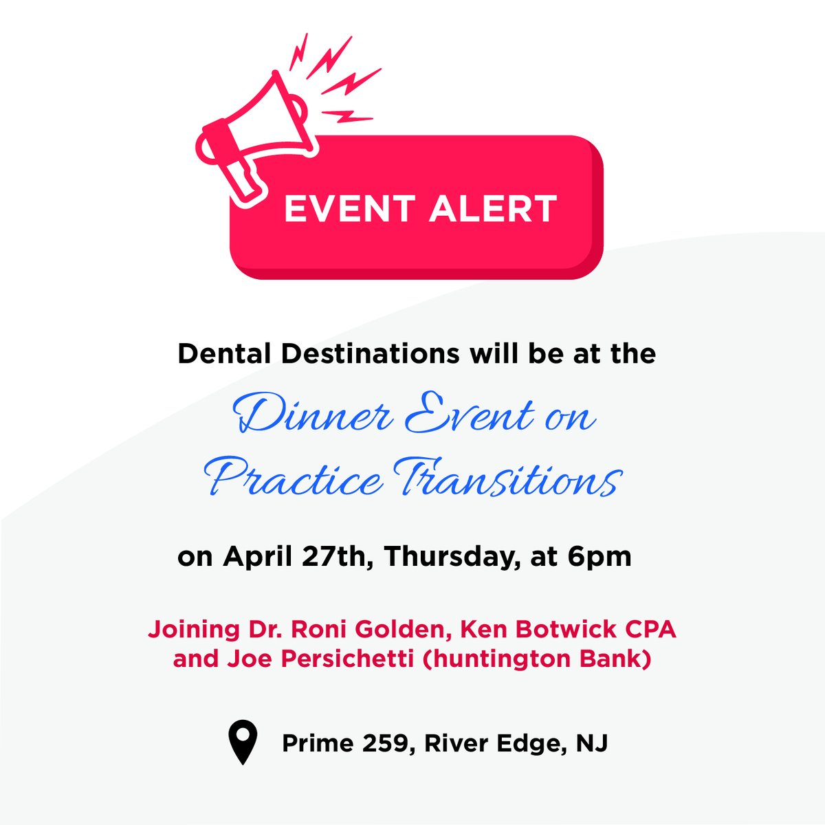 DentDest's tweet image. We are thrilled to announce that Dental Destinations will be joining the Practice Transitions dinner event on practice Transitions. 
We look forward to an evening full of learning and sharing experiences.
#Dentaldestinations #practicetransitions #dentalcommunity #dentalevents