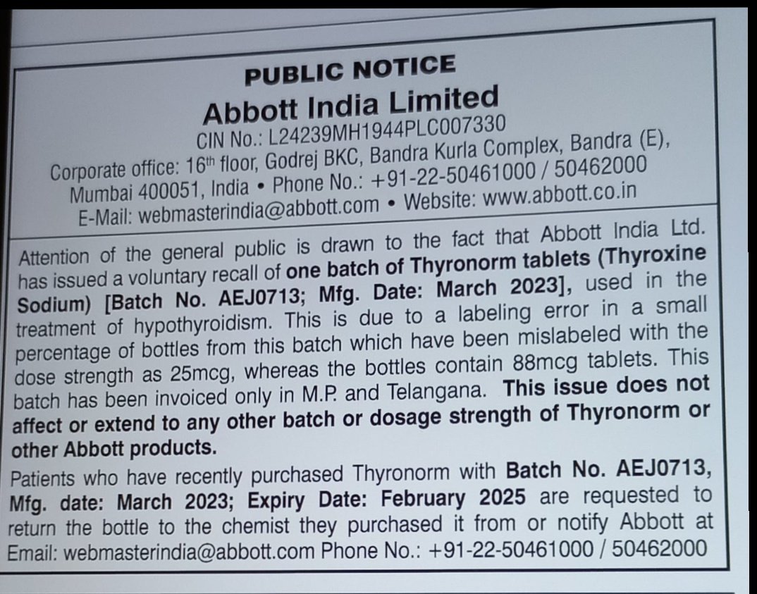 anusha_puppala's tweet photo. #IMPORTANT👇
#Thyronorm #Telangana #Hyderabad #Thyroxine https://t.co/XeBPaMNSxO