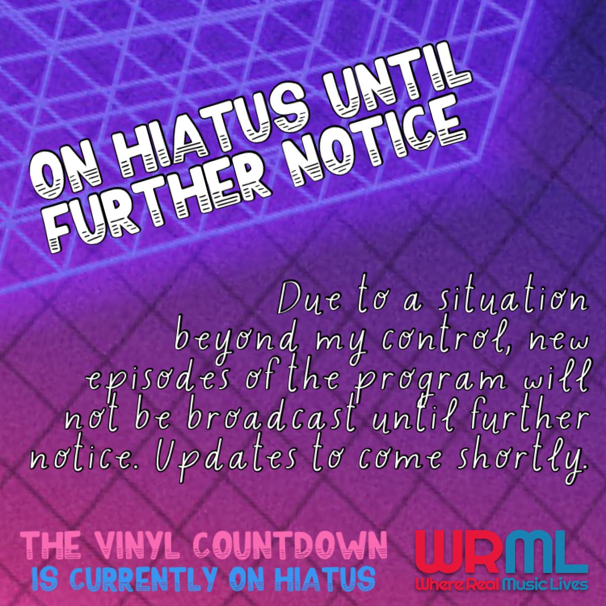 vcountdownradio's tweet photo. As you may have noticed, I haven’t been on the air for a few weeks. Due to some things going on, I have decided to take a temporary hiatus, and will return this fall. I will however begin doing regular entries on social media to keep it up to date until the show relaunches. https://t.co/DTUsDpAfRR